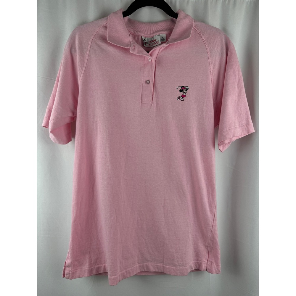 Disney Fashions Vintage Golf Polo Shirt‎ Minnie Mouse Embroidered Pink XL
